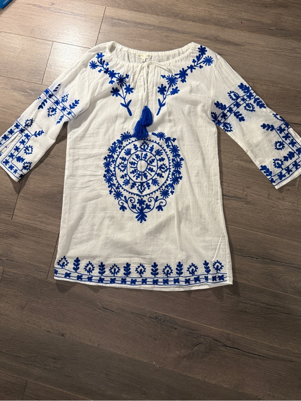 Debbie Katz white and blue 100%‎ cotton cover up
